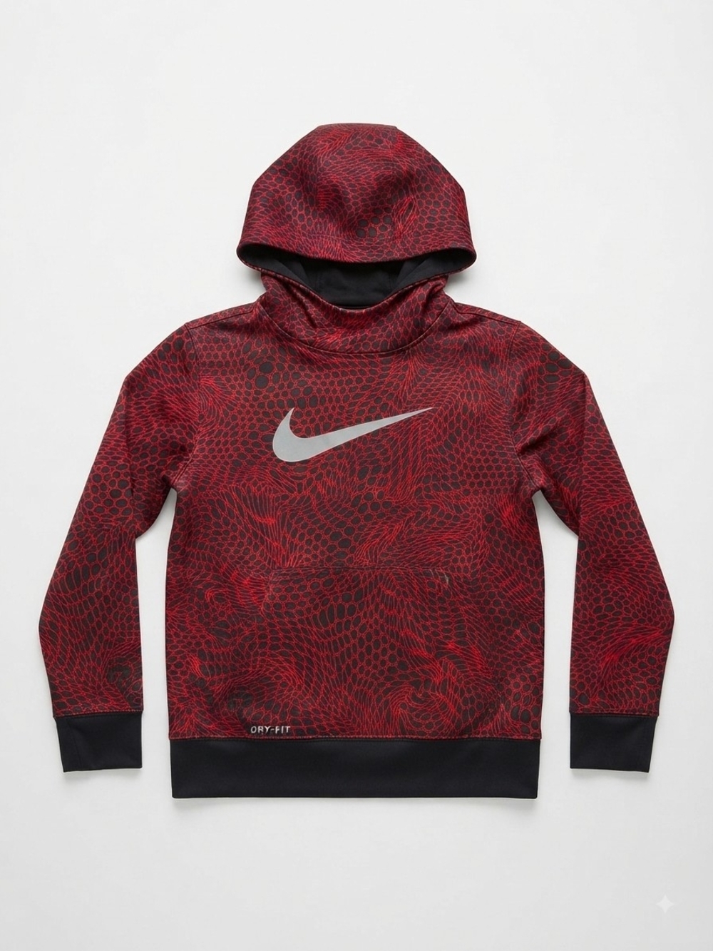 Nike Kids Red and Black Patterned Dri-FIT Hooded Pullover